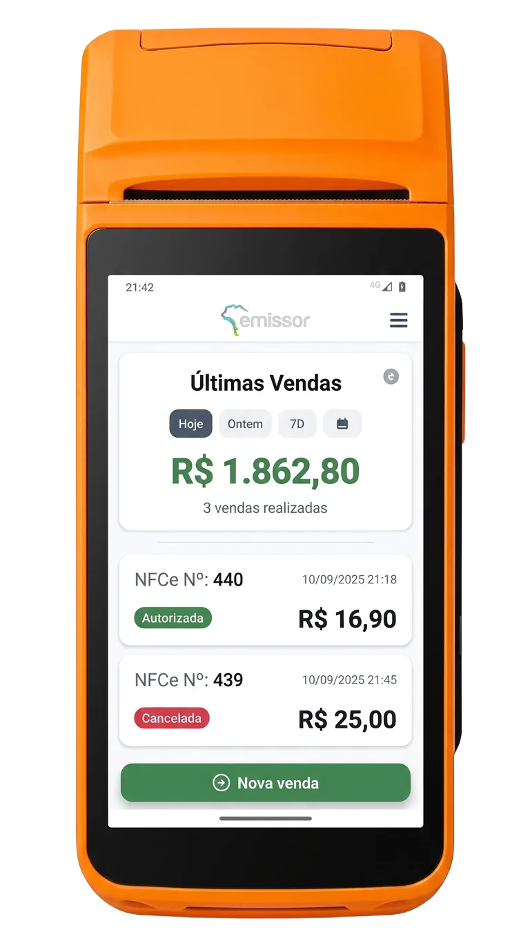 Smart POS Android com sistema Emita Go rodando NFCe
