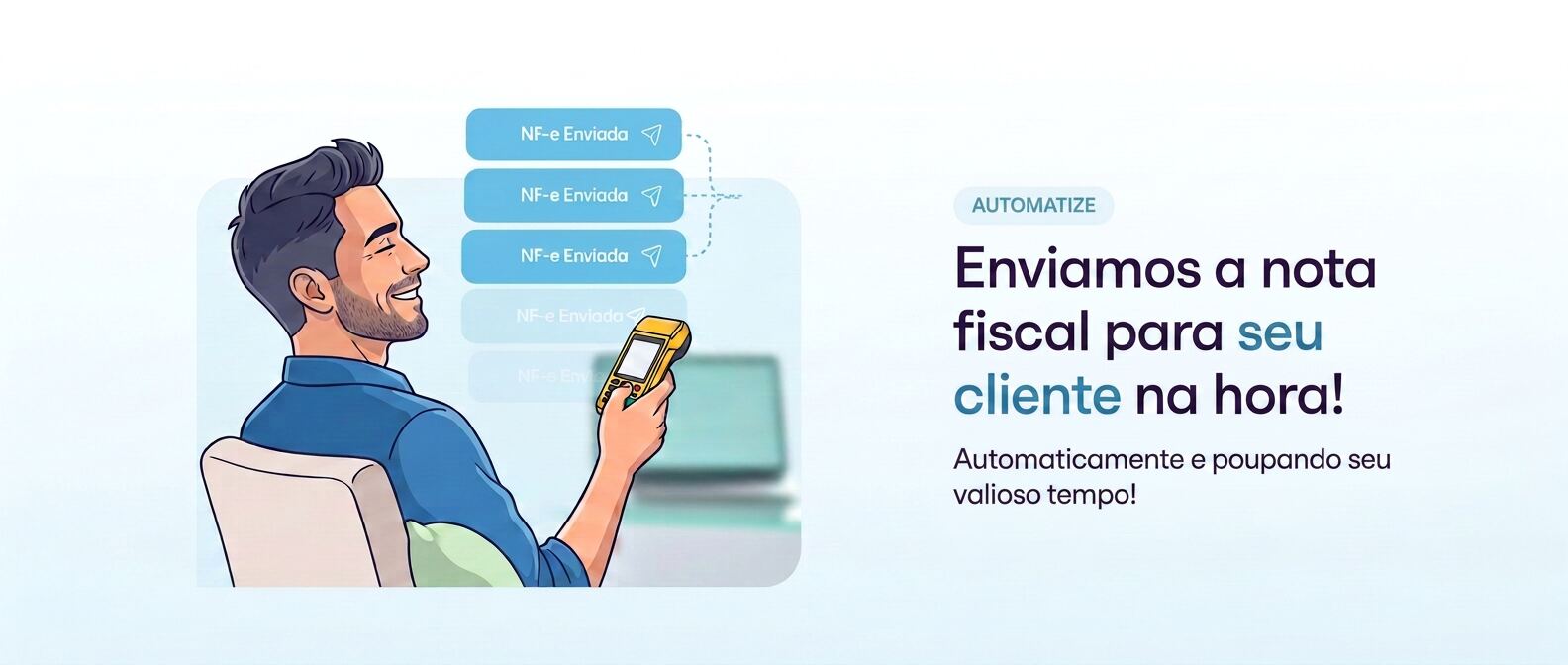 Ilustração: vendedor emitindo NF-e direto do Smart POS